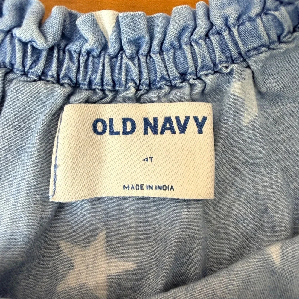 Old Navy Kids‎ Blue Star Print Chambray Button Front Ruffle Sundress 4T